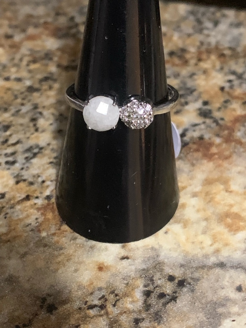 Bomb Party Silver Double-Accent Ring with White quartz  and Clear Pavé Accent